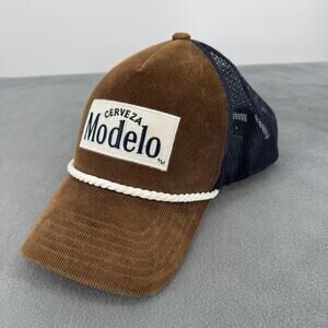 Modelo Cerveza Trucker Hat Brown Corduroy Rope Snapback Mesh Cap Blue